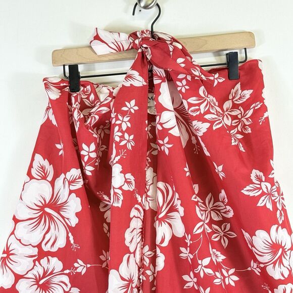 Pomare Hawaii Vintage Red White‎ Hibiscus Swim Cover Wrap Women's One Size - Picture 2 of 9